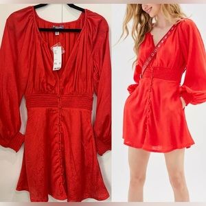 NEW Urban outfitters Boho Rebecca Long Sleeve Mini Dress Button Front Size Small